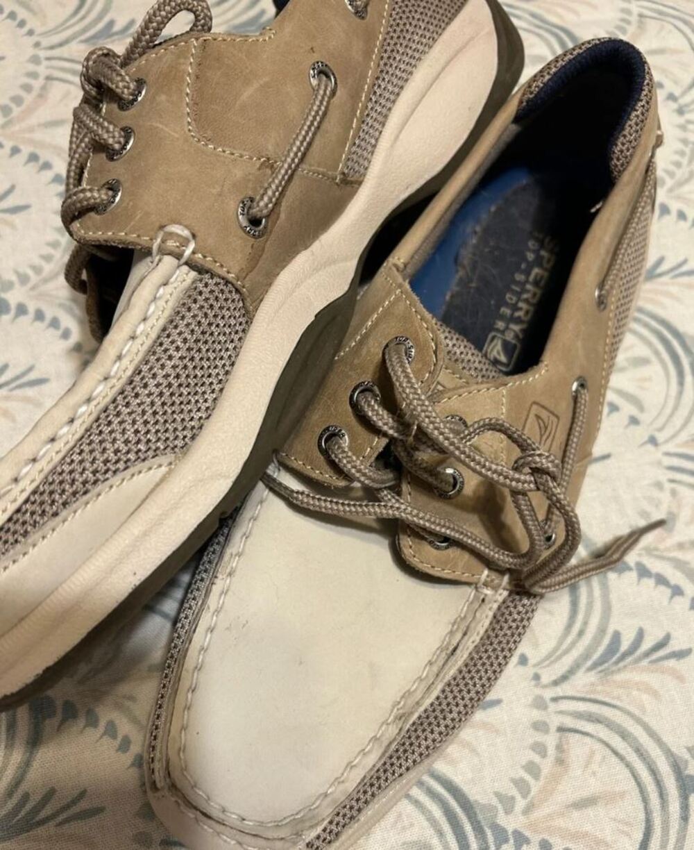 Sperry Top Sider BILLFISH MENS 10.5 Tan Cream Mesh Leather Boat Shoes